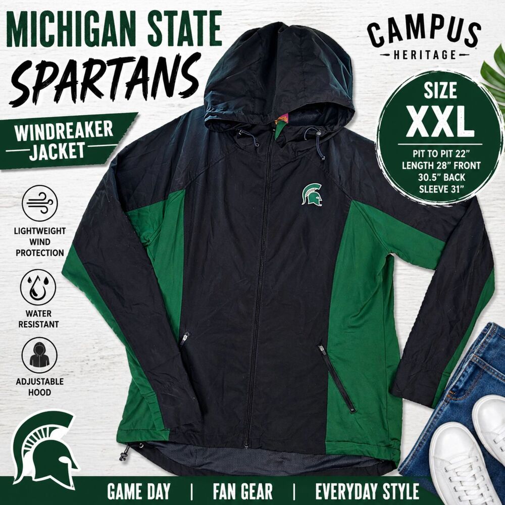 Campus Heritage Michigan State Spartans Windbreaker Jacket Women's  XXL Green